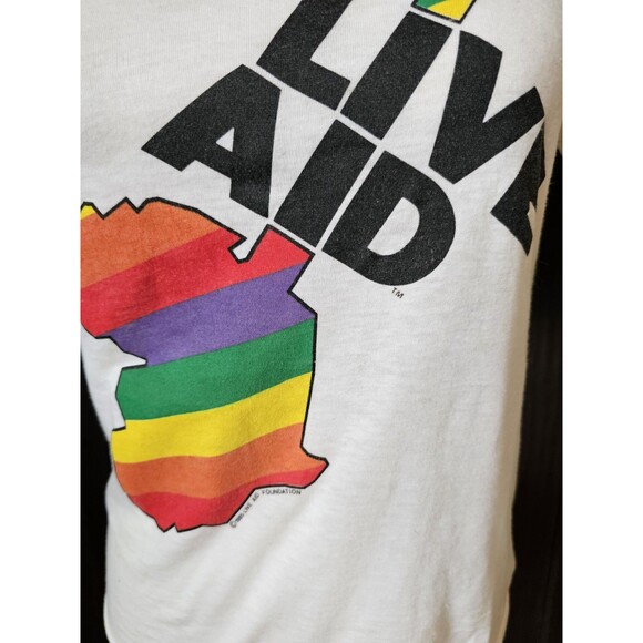 Vintage S 1985 Live Aid This Shirt Saves Lives Rainbow 🎸Single Stitch Rare Size - Picture 4 of 11
